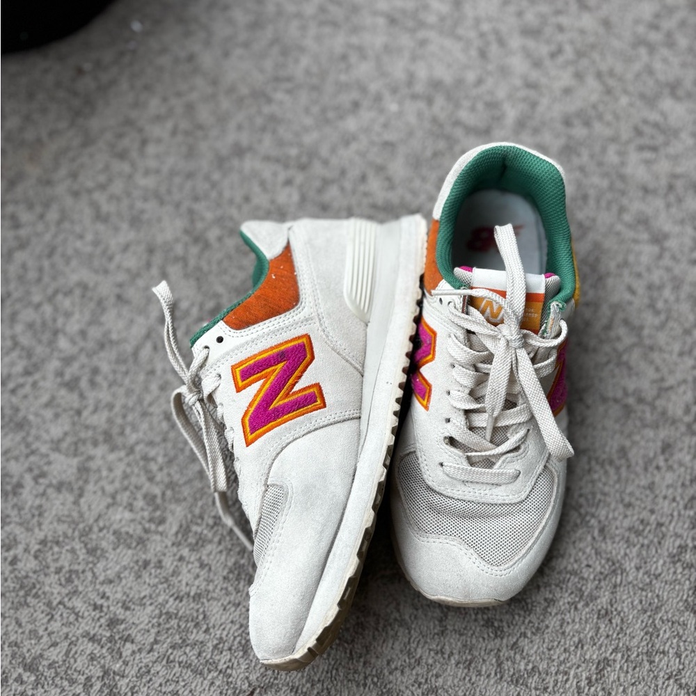 New Balance White and Orange Sneakers with Purple Accents